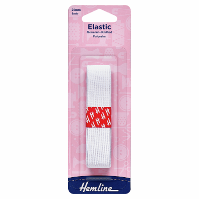 H620.20 General Purpose Knitted Elastic: 1m x 20mm: White 